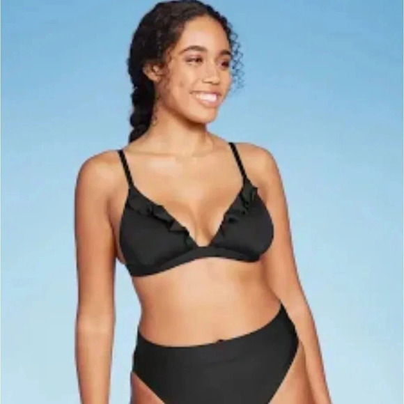 Xhilaration ruffle black bikini top size small - Picture 1 of 7